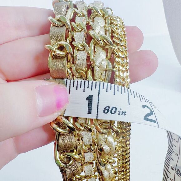 WHBM Gold Chain Multistrand Bib Necklace Leather Braiding Statement Choker - Picture 7 of 7